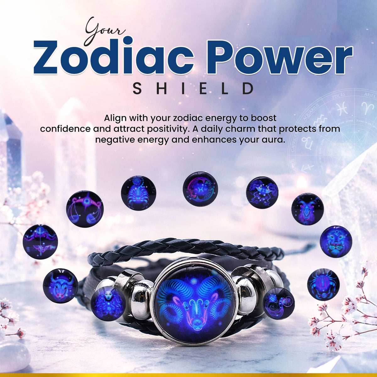 Zodiac Bracelet–Elegant Black Leather Design with 12 Constellation Signs