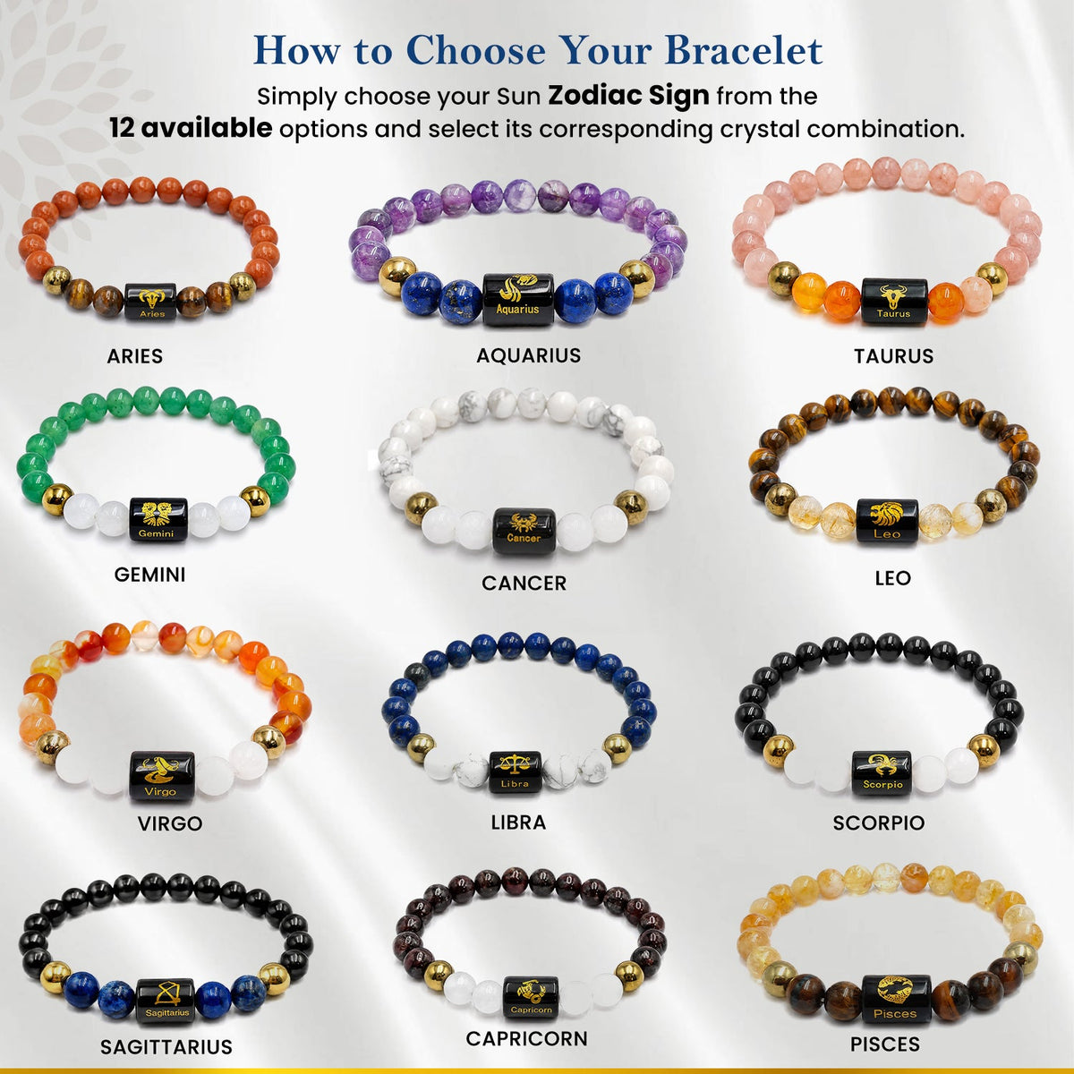 Zodiac Crystals Combination Bracelet Collection with 12 Constellation Signs