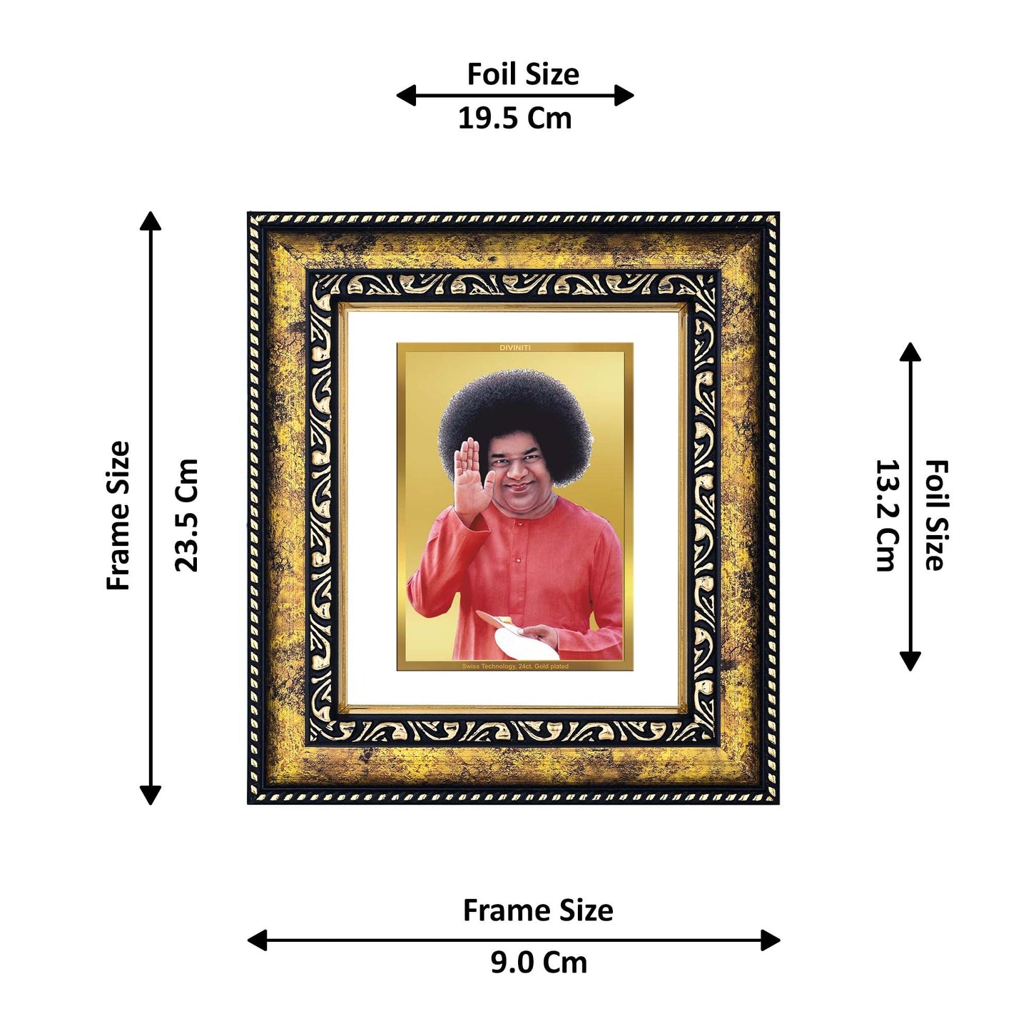 DIVINITI Satya Sai Gold Plated Wall Photo Frame, Table Decor| DG Frame 113 Size 2 and 24K Gold Plated Foil (23.5 CM X 19.5 CM)