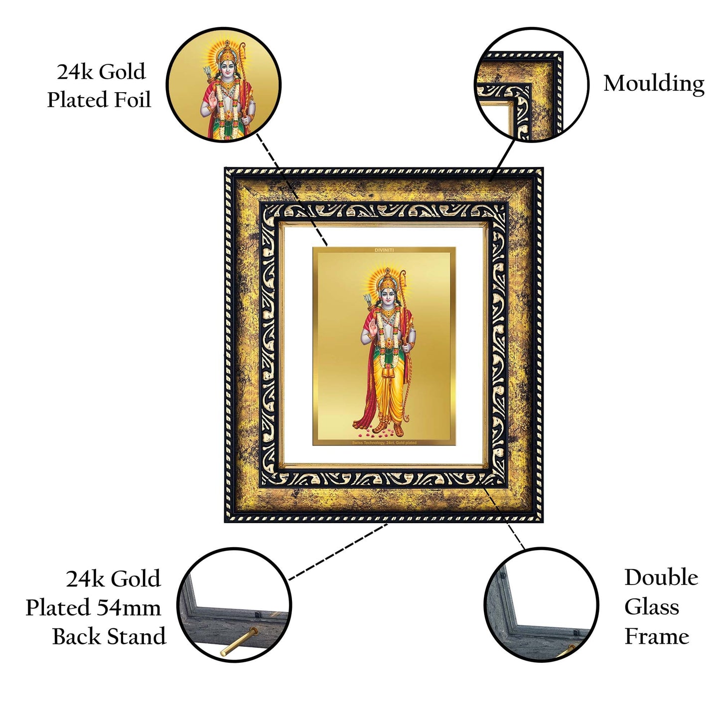 DIVINITI Ram Gold Plated Wall Photo Frame, Table Decor| DG Frame 113 Size 2 and 24K Gold Plated Foil (23.5 CM X 19.5 CM)