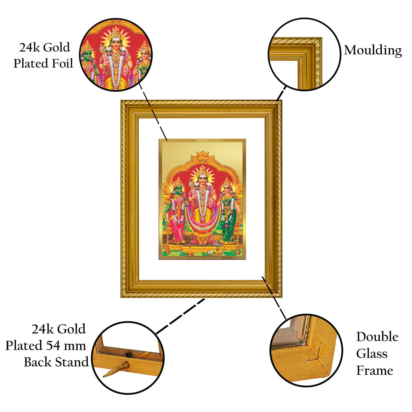 DIVINITI Murugan Valli Gold Plated Wall Photo Frame, Table Decor| DG Frame 056 Size 3 and 24K Gold Plated Foil (32.5 CM X 25.5 CM)