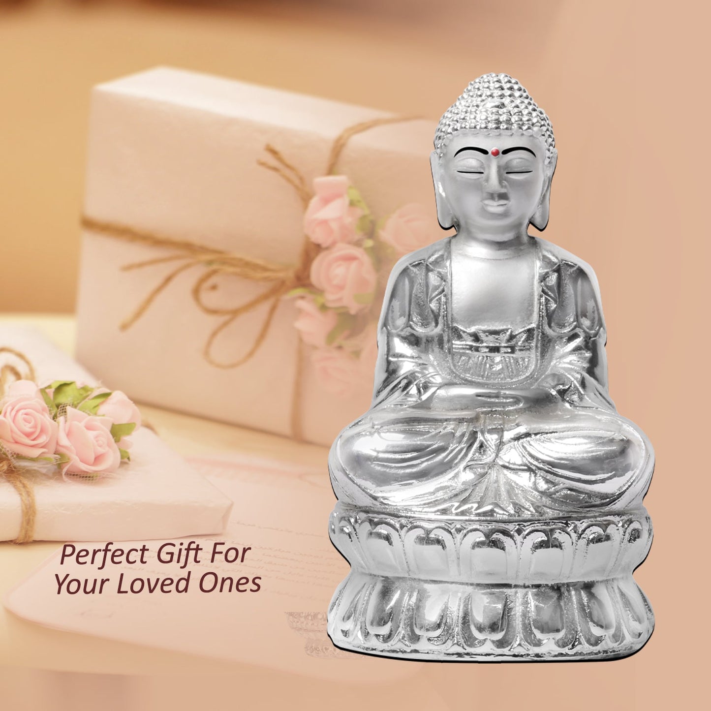 Diviniti 999 Silver Plated Buddha Idol for Home Decor Showpiece (14 X 7.5 CM)