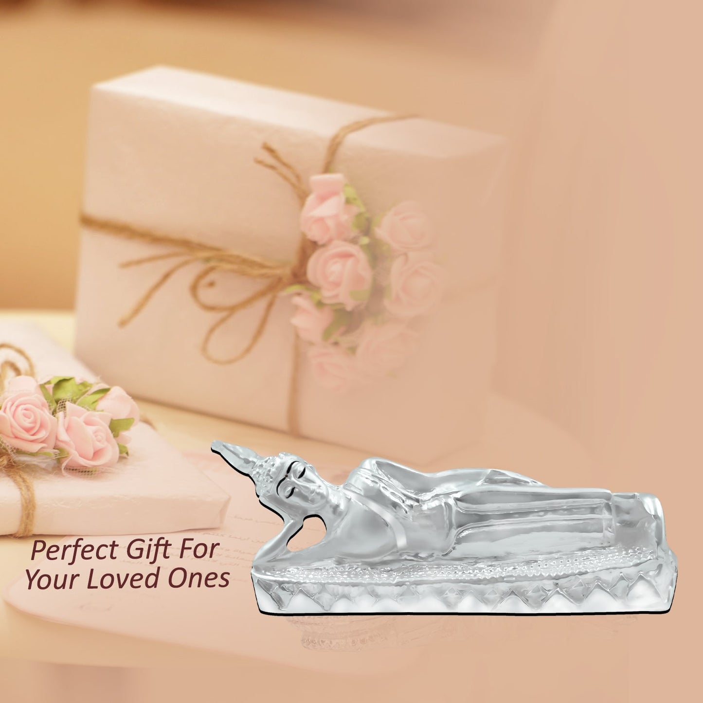 Diviniti 999 Silver Plated Buddha Idol for Home Decor Showpiece (3.5 X 9 CM)