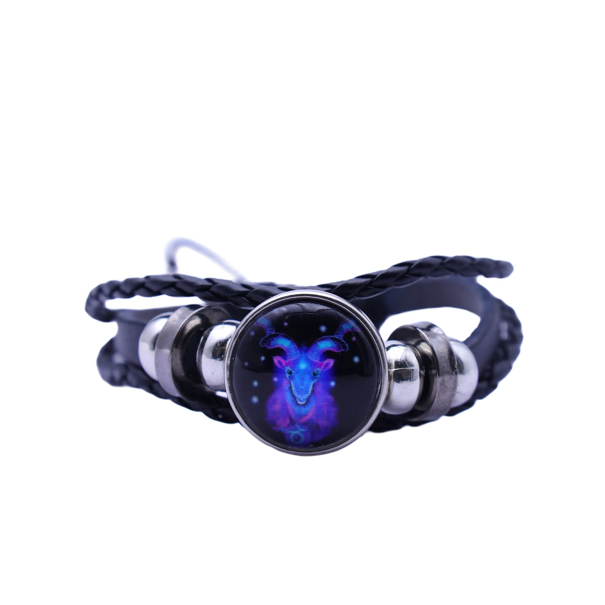 Zodiac Bracelet–Elegant Black Leather Design with 12 Constellation Signs
