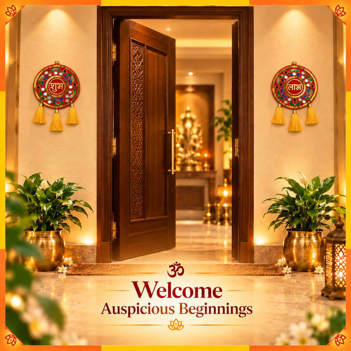 Circular Shubh Labh Hanging Pair with Tassels | Traditional Door & Home Entrance Décor