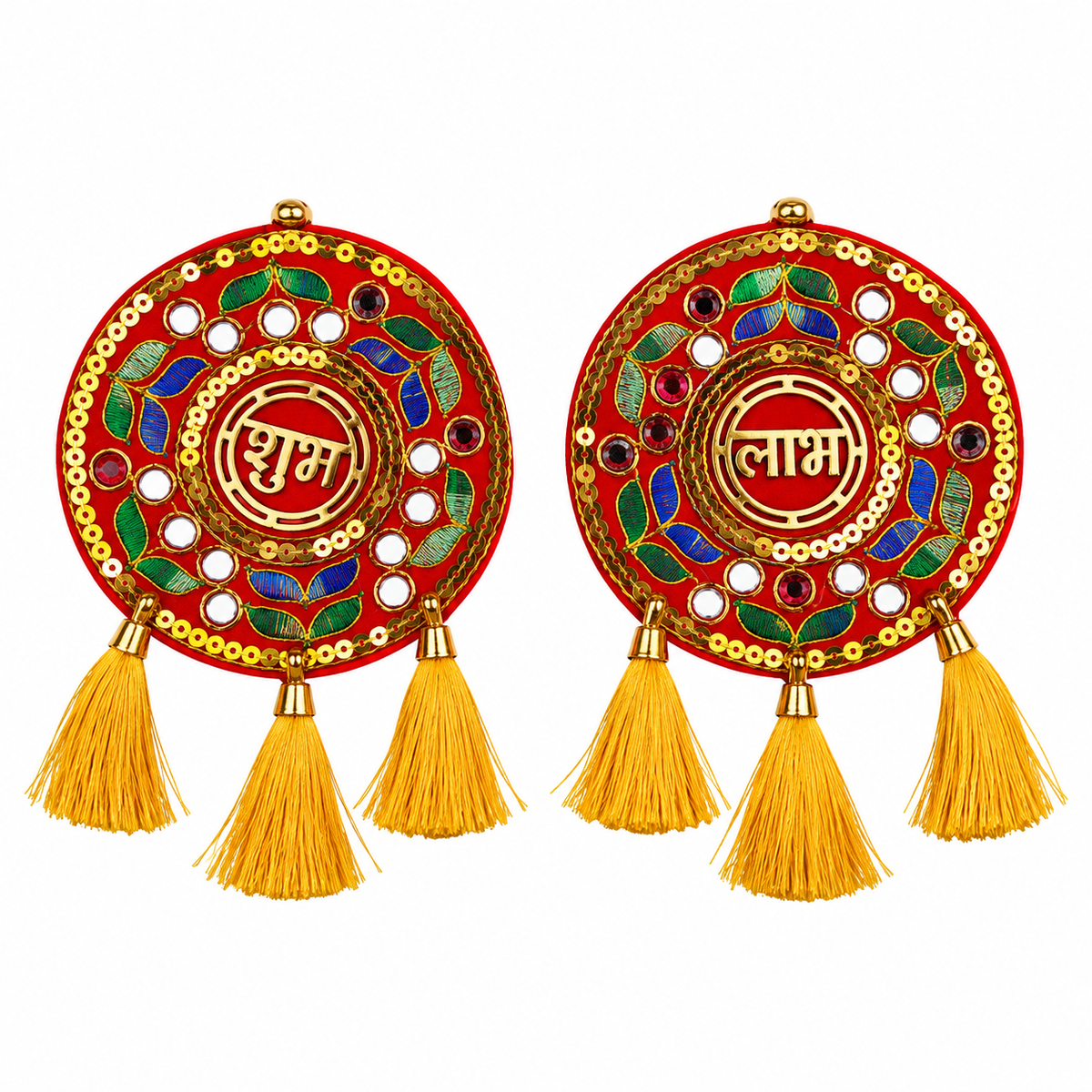 Circular Shubh Labh Hanging Pair with Tassels | Traditional Door & Home Entrance Décor