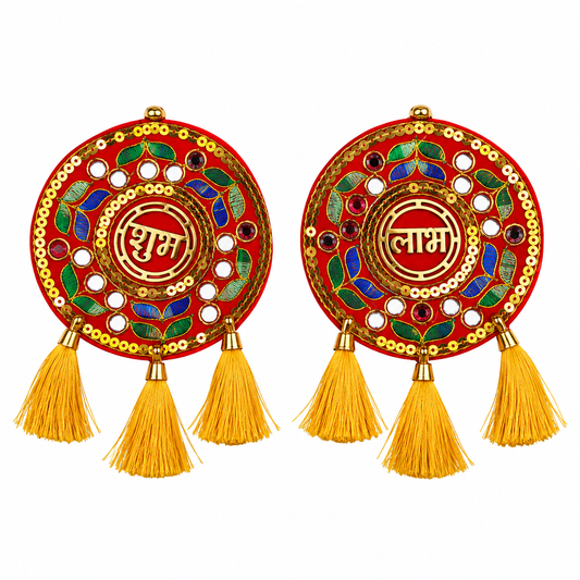Circular Shubh Labh Hanging Pair with Tassels | Traditional Door & Home Entrance Décor