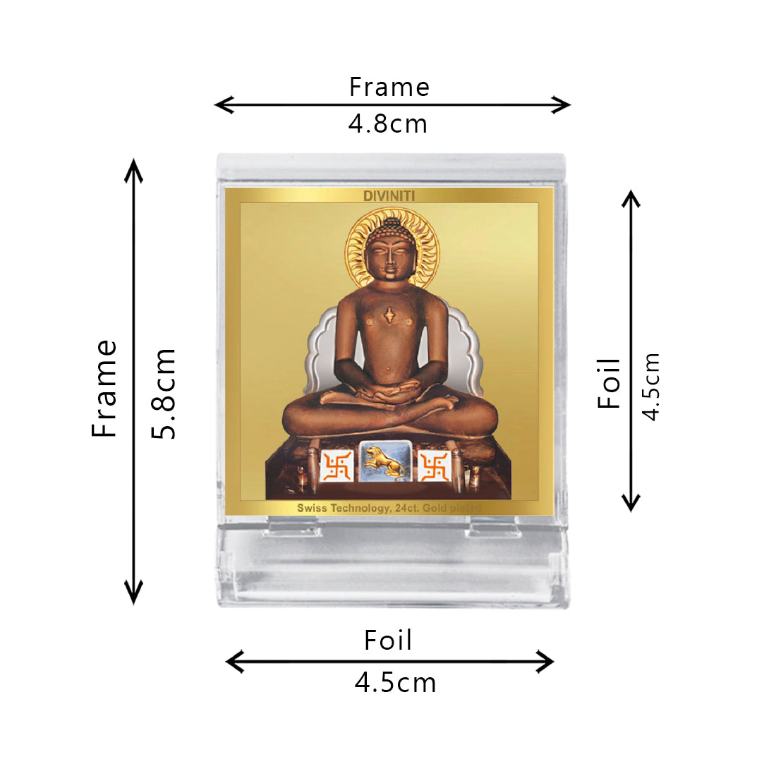 Diviniti 24K Gold Plated Mahavir Frame For Car Dashboard, Home Decor Showpiece & Festival Gift (5.8 x 4.8 CM)