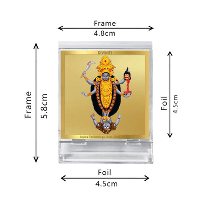 Diviniti 24K Gold Plated Maa Kali Frame For Car Dashboard, Home Decor, Table Top, Puja, Gift (5.8 x 4.8 CM)