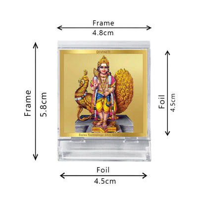 Diviniti 24K Gold Plated Karthikey Frame For Car Dashboard, Home Decor, Puja, Gift (5.8 x 4.8 CM)