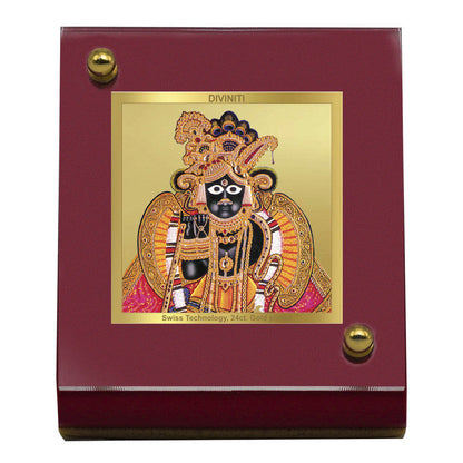 Diviniti 24K Gold Plated Bankey Bihari Frame For Car Dashboard, Home Decor, Table (5.5 x 6.5 CM)