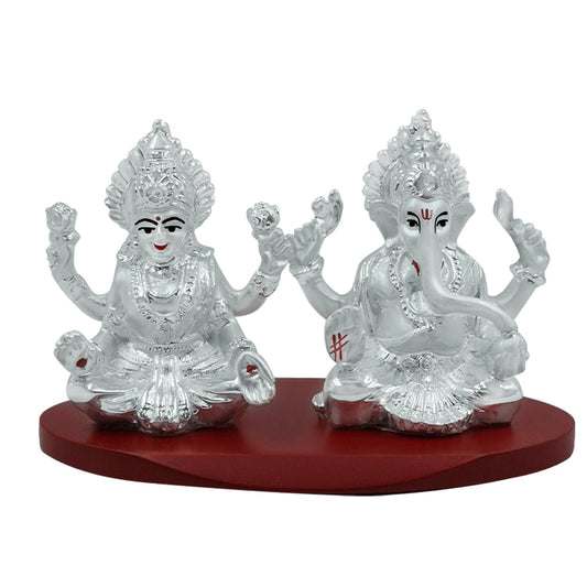 Diviniti 999 Silver Plated Laxmi Ganesha Idol for Home Decor Showpiece (8X11.5CM)