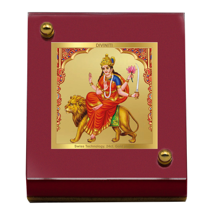 Diviniti 24K Gold Plated Katyani Mata Frame For Car Dashboard, Home Decor & Puja Room (5.5 x 6.5 CM)