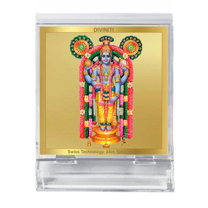 Diviniti 24K Gold Plated Guruvayurappan Frame For Car Dashboard, Home Decor, Puja, Gift (5.8 x 4.8 CM)