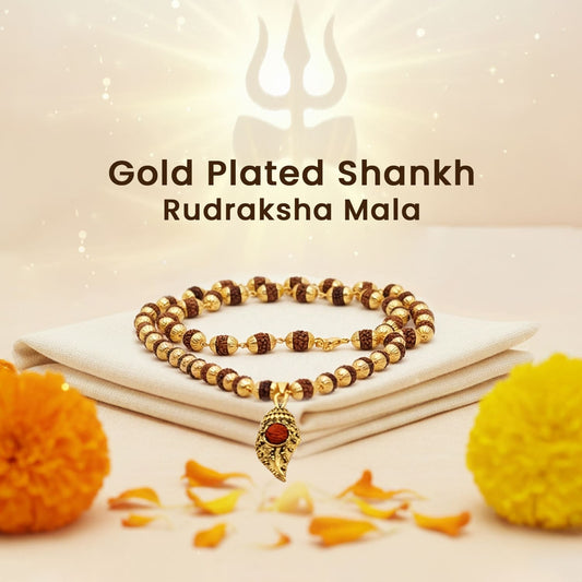 Gold Plated Shankh Rudraksha Mala