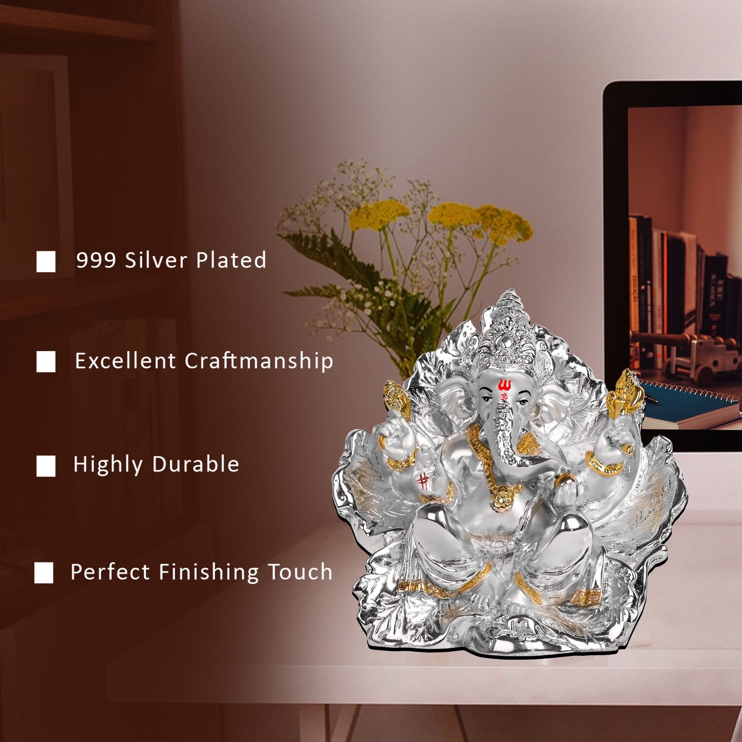 Diviniti 999 Silver Plated Ganesha Idol for Home Decor Showpiece (21 X 17.5 CM)
