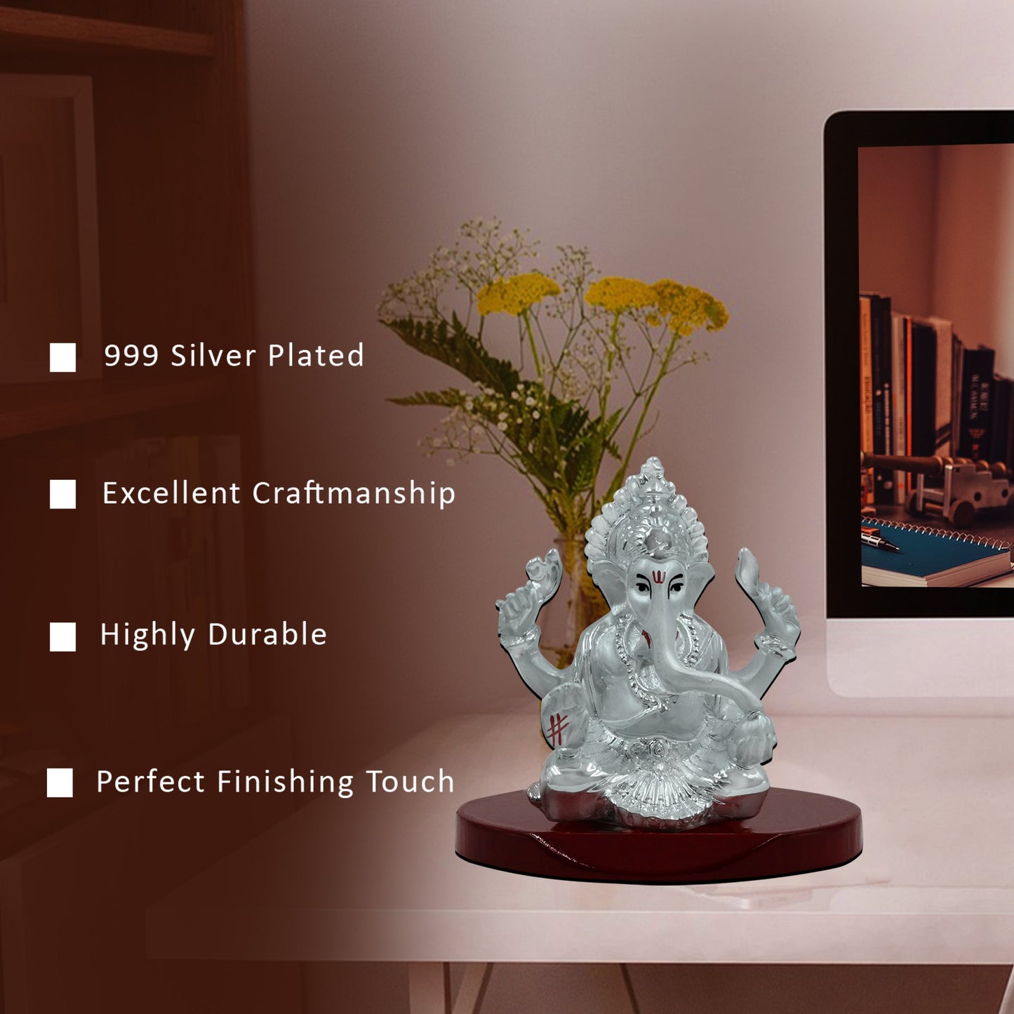 Diviniti 999 Silver Plated Lord Ganesha Idol for Home Decor Showpiece (8X6.5CM)