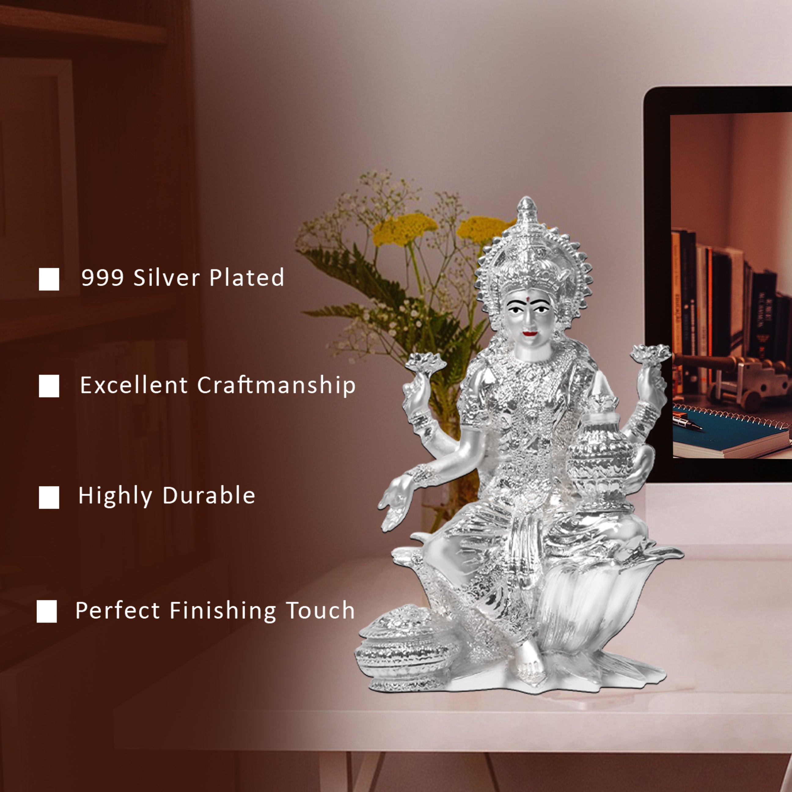 Diviniti 999 Silver Plated Lakshmi Mata Idol for Home Decor