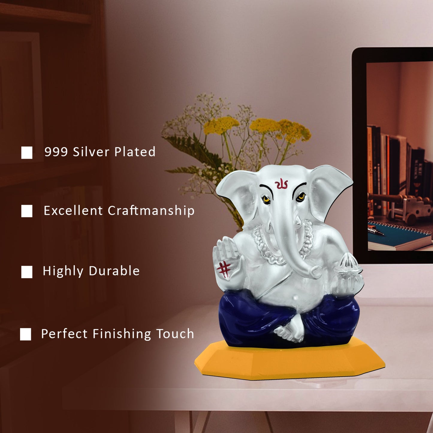 Diviniti 999 Silver Plated Lord Ganesha Idol for Home Decor Showpiece, Puja Room (5X5CM)