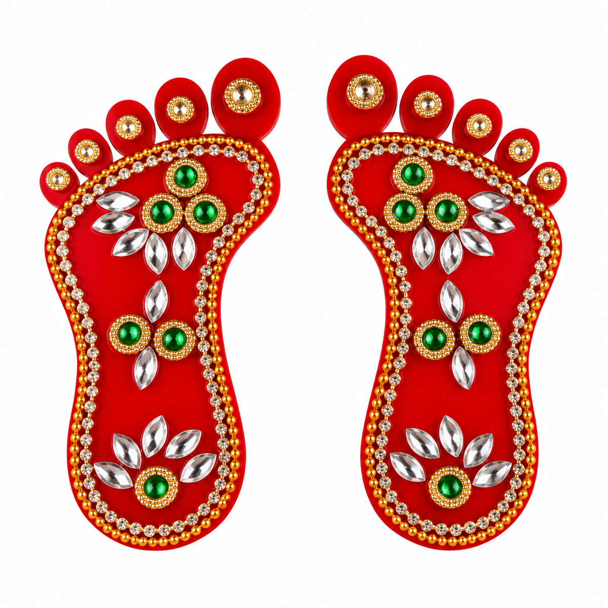 Decorative Lakshmi Charan Pair with Floral Design | Auspicious Home Entrance & Puja Room Décor