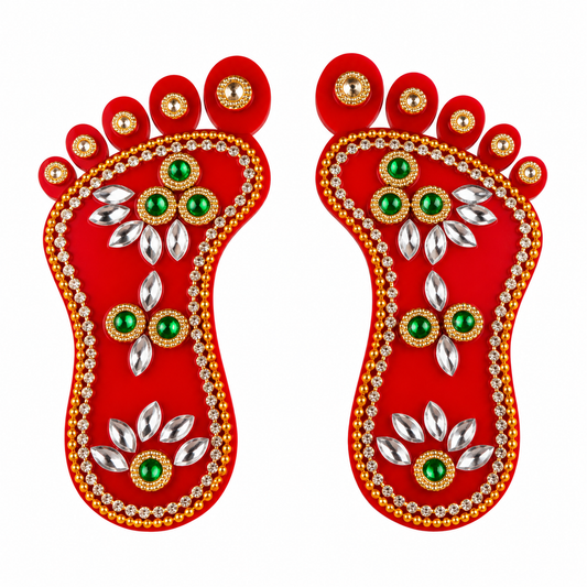 Decorative Lakshmi Charan Pair with Floral Design | Auspicious Home Entrance & Puja Room Décor