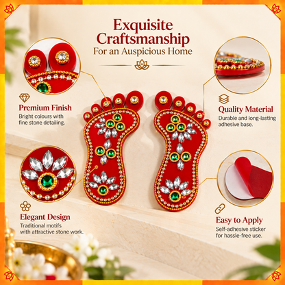 Decorative Lakshmi Charan Pair with Floral Design | Auspicious Home Entrance & Puja Room Décor