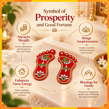 Decorative Lakshmi Charan Pair with Floral Design | Auspicious Home Entrance & Puja Room Décor