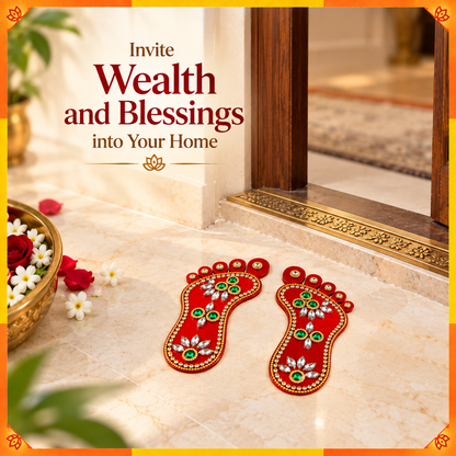 Decorative Lakshmi Charan Pair with Floral Design | Auspicious Home Entrance & Puja Room Décor