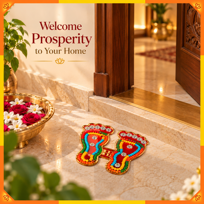 Lakshmi Charan with Om Decorative Pair | Auspicious Puja Room & Home Entrance Décor