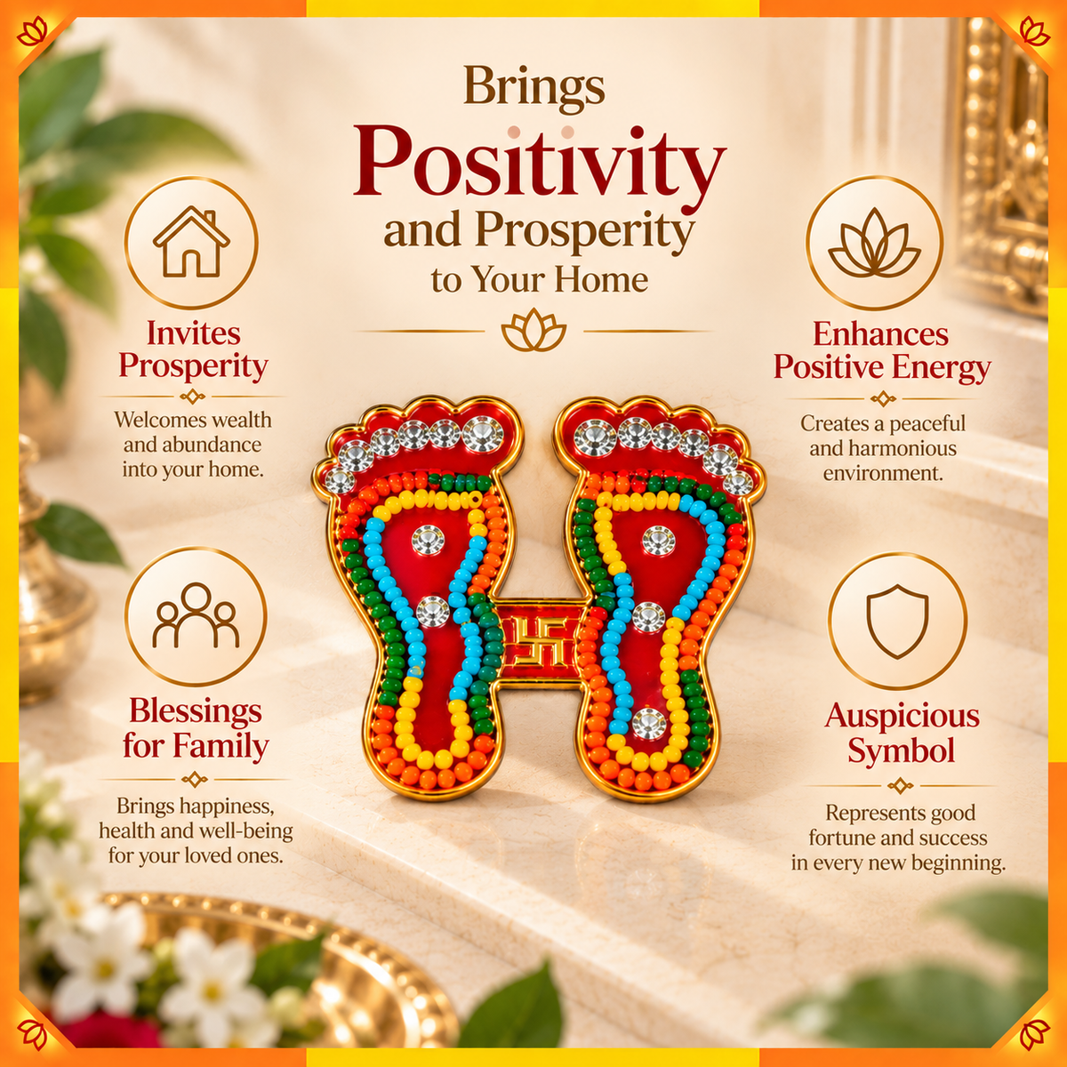 Lakshmi Charan with Om Decorative Pair | Auspicious Puja Room & Home Entrance Décor