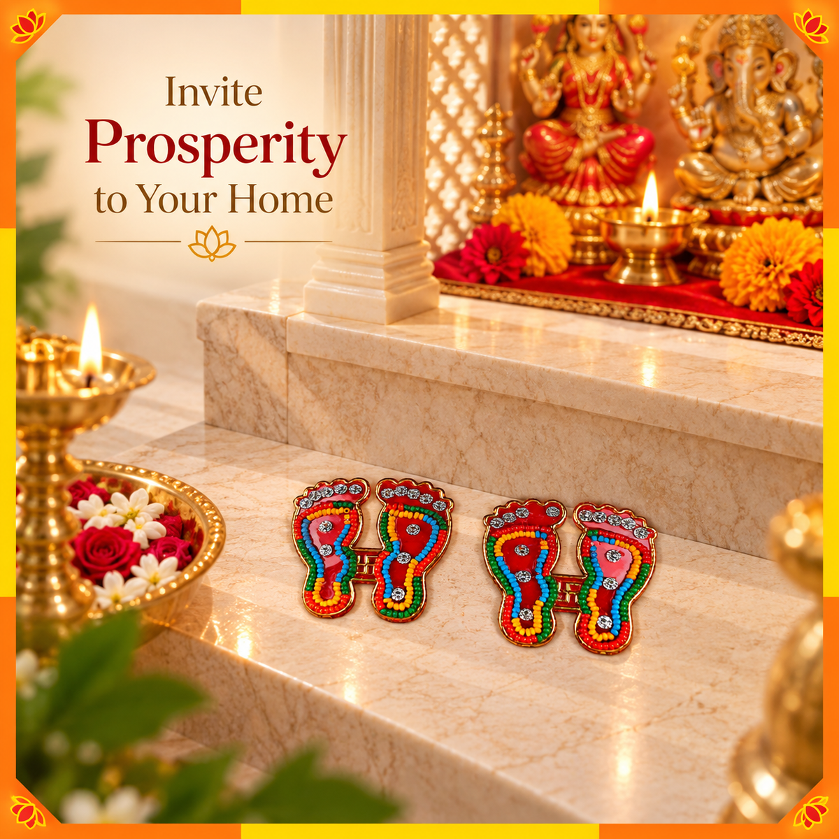 Lakshmi Charan with Om Decorative Pair | Auspicious Puja Room & Home Entrance Décor
