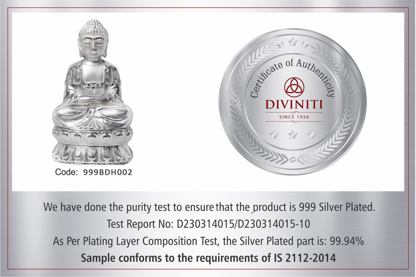 Diviniti 999 Silver Plated Buddha Idol for Home Decor Showpiece (14 X 7.5 CM)