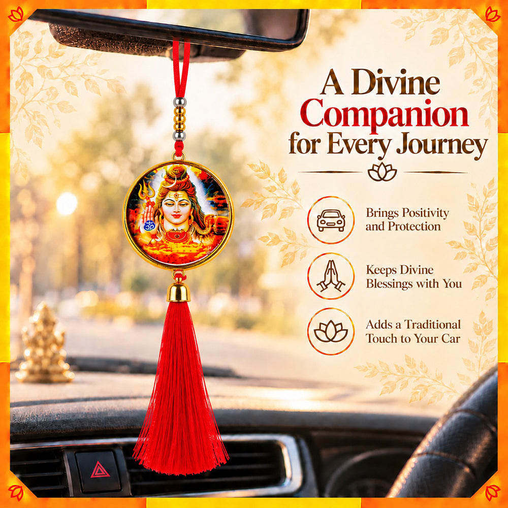 Lord Shiva Hanging Dangler with Red Tassel | Mahadev Spiritual Car & Home Hanging | Devotional Gift