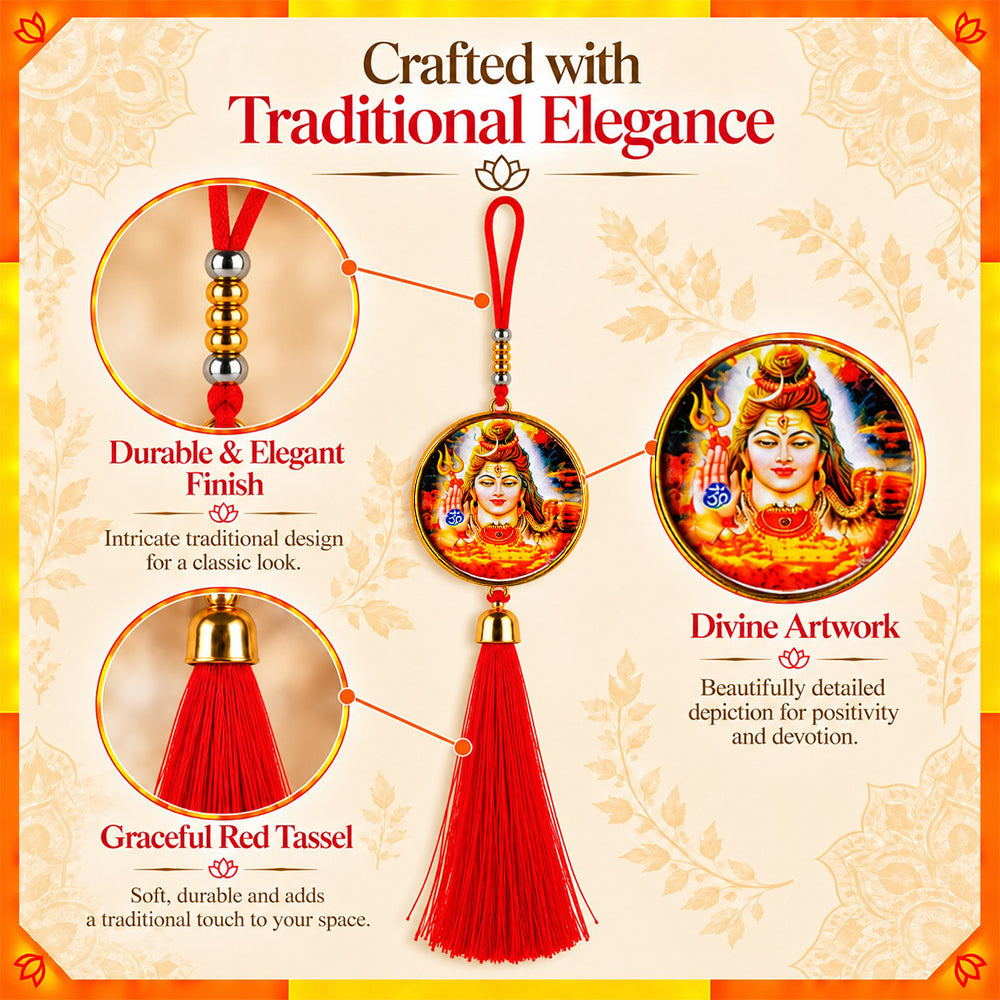 Lord Shiva Hanging Dangler with Red Tassel | Mahadev Spiritual Car & Home Hanging | Devotional Gift
