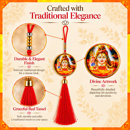 Lord Shiva Hanging Dangler with Red Tassel | Mahadev Spiritual Car & Home Hanging | Devotional Gift