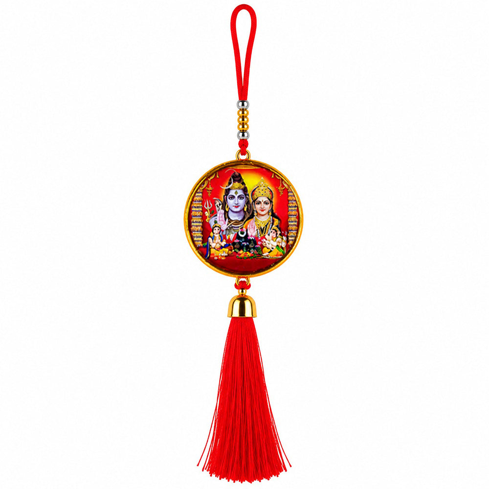 Shiv Parivar Hanging Dangler with Red Tassel | Spiritual Car & Home Hanging | Devotional Gift