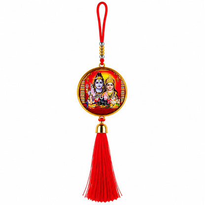 Shiv Parivar Hanging Dangler with Red Tassel | Spiritual Car & Home Hanging | Devotional Gift