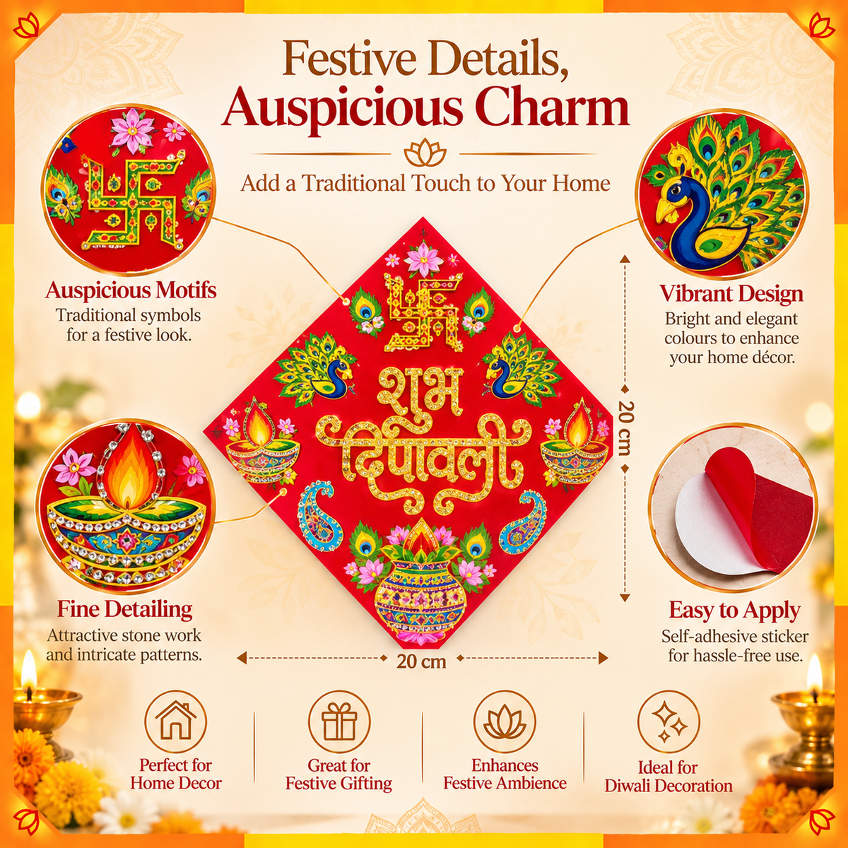 Shubh Deepawali Kalash Decorative Sticker | Auspicious Diwali Door & Home Entrance Décor