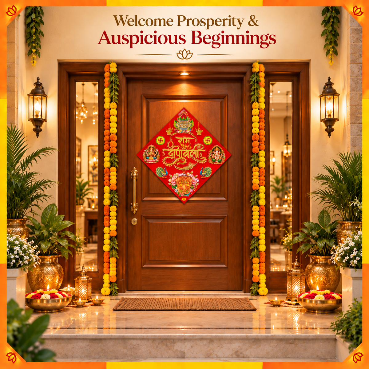 Shubh Deepawali Charan Decorative Sticker | Lakshmi Charan Diwali Door & Entrance Décor