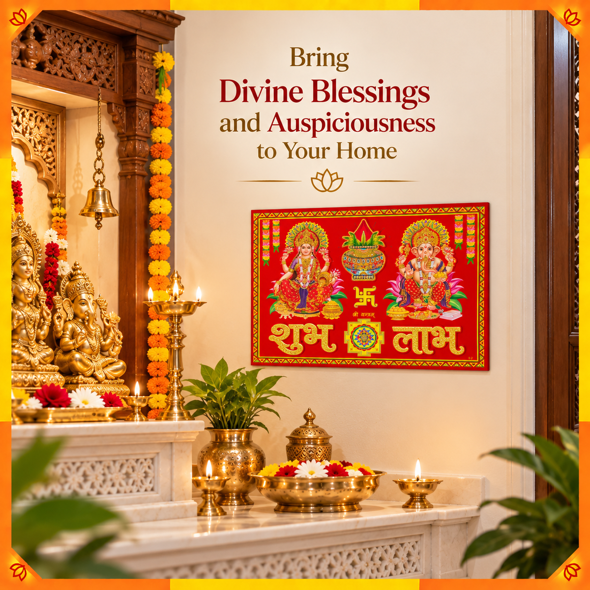 Lakshmi Ganesha Shubh Labh Decorative Sticker | Diwali Home Entrance & Puja Room Décor