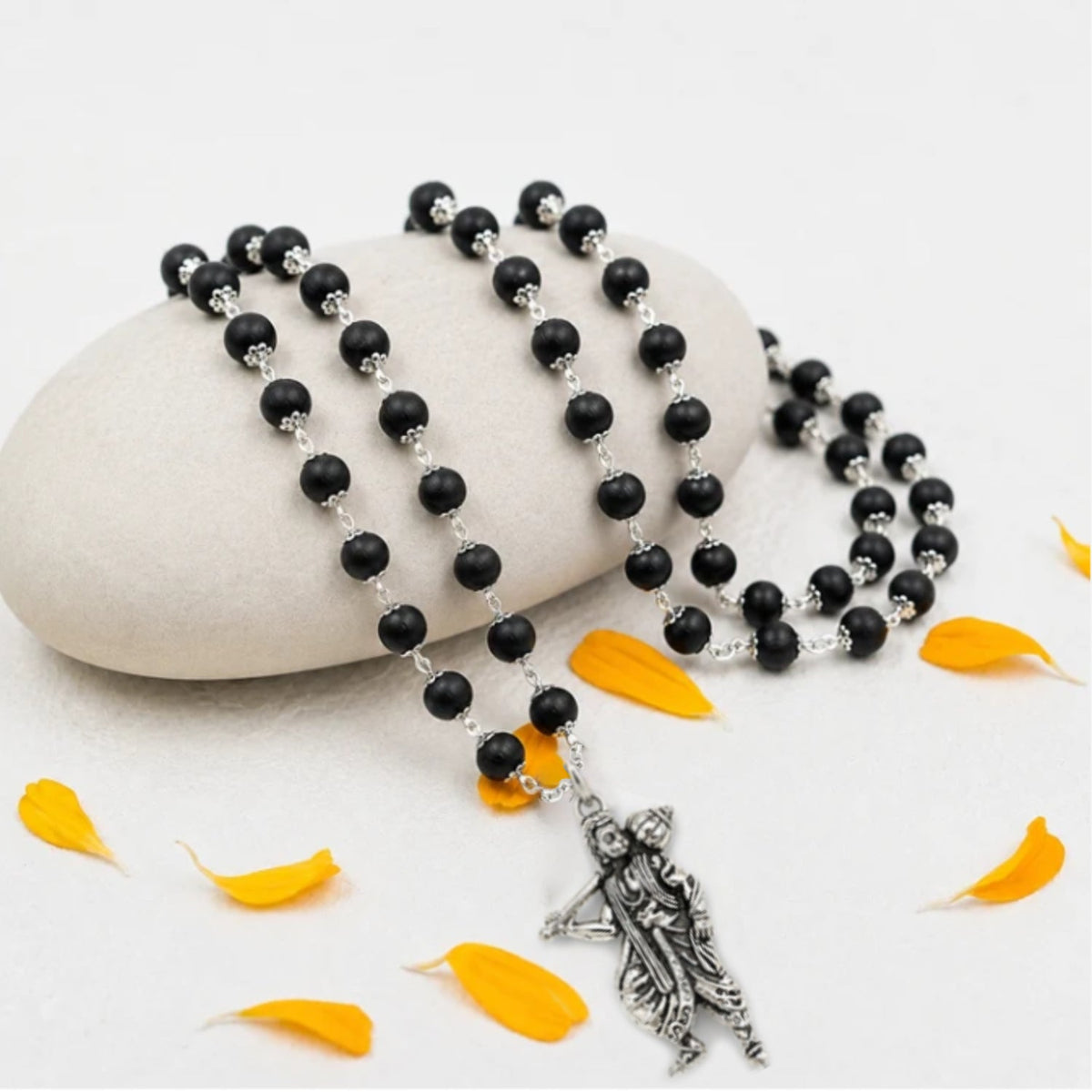 Silver Hanuman Ji with Gada Karungali Mala