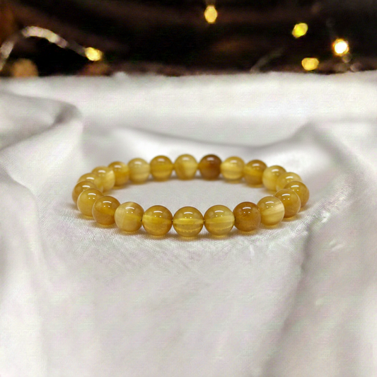 Yellow Cats Eye Bracelet for Bring Wealth & Prosperity-(8mm)