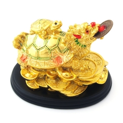 Ratnatraya Feng Shui Dragon Headed Tortoise Coin In Mouth with Baby Child Turtle for Good Luck, Longevity, Courage and Power | Gift and Home/Office Decor