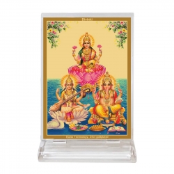Diviniti Acrylic Car Frame Gold Plated Normal Foil Lakshmi With Ganesh Saraswati (ACF-3)