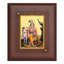Diviniti MDF Wall Hanging Frame Gold Plated Normal Foil Krishna With Cow (MDF-S1)
