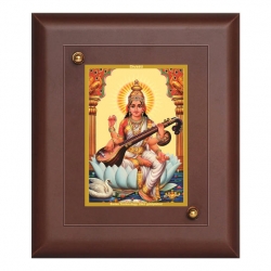 Diviniti MDF Wall Hanging Frame Gold Plated Normal Foil Saraswati Sitting On Lotus (MDF-S1)