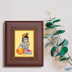 Diviniti MDF Wall Hanging Frame Gold Plated Normal Foil Bal Gopal With Matka (MDF-2.5)