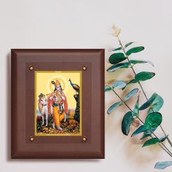 Diviniti MDF Wall Hanging Frame Gold Plated Normal Foil Krishna With Cow (MDF-2.5)