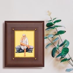 Diviniti MDF Wall Hanging Frame Gold Plated Normal Foil Sai baba Sitting on Stone (MDF-2.5)