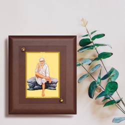 Diviniti MDF Wall Hanging Frame Gold Plated Normal Foil Sai Baba Sitting On Stone (MDF-S2)